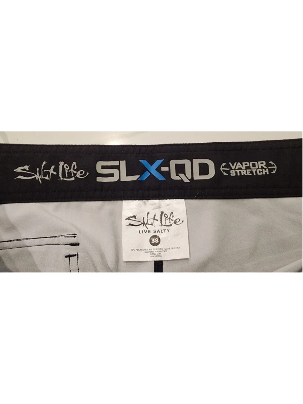Salt Life SLX-QD Vapor Stretch Men's 38 Board Shorts Black Gray Striped Swim